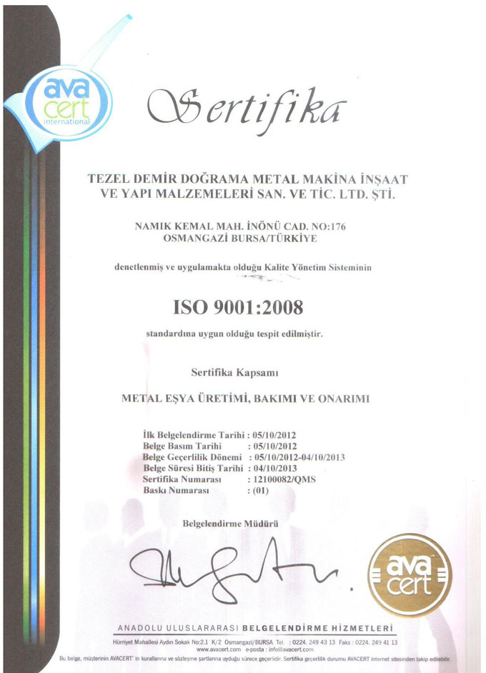 ISO 9001 SERTİFİKA